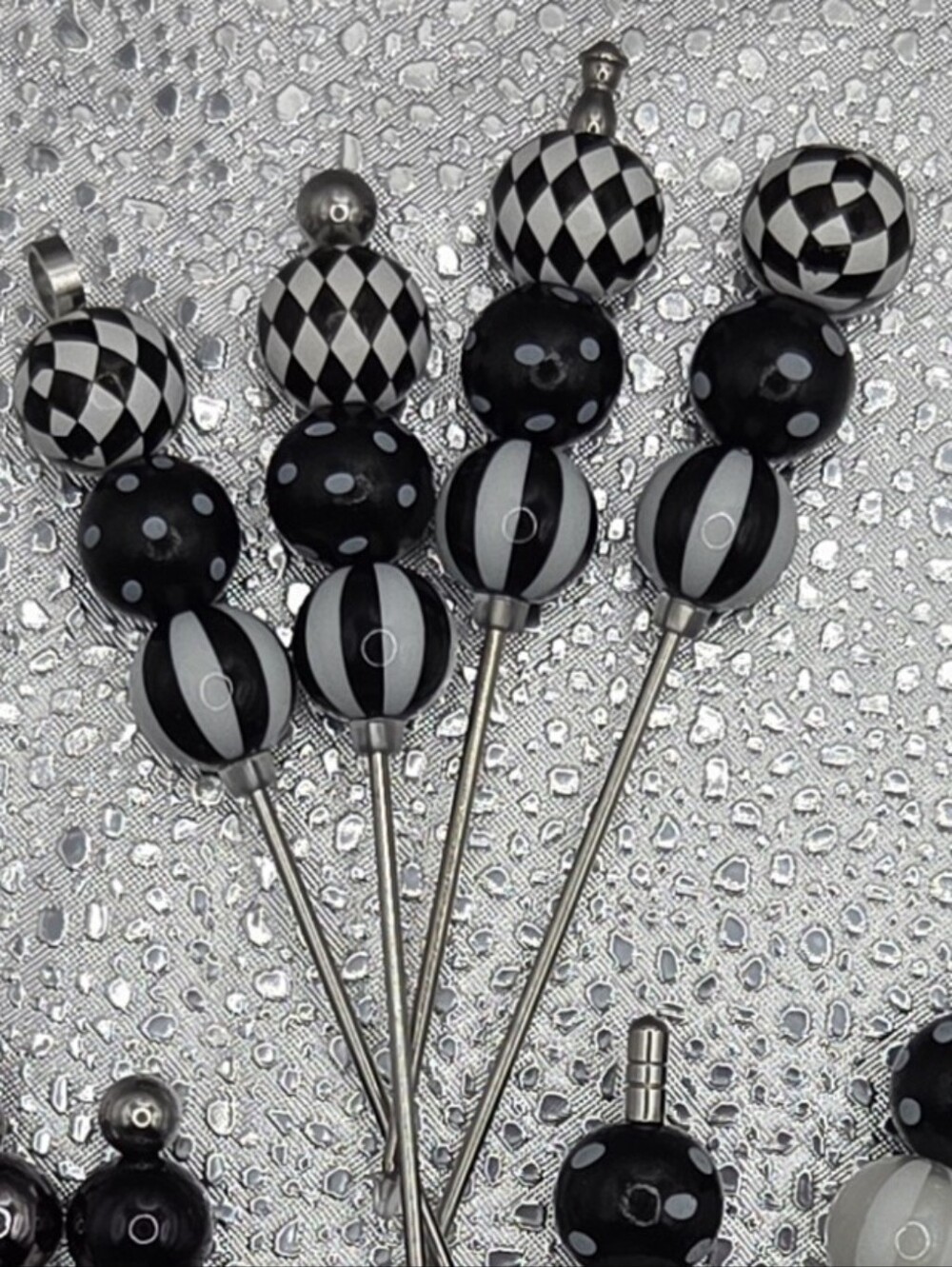 Black and White Beaded Charcuterie Picks – Set of Decorative Serving Utensils